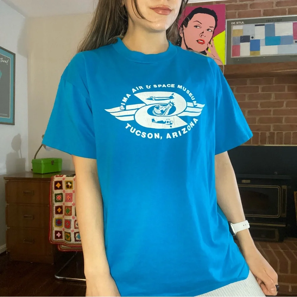 Vintage 90s Single Stitch Pima Air Space Museum Tuscon Arizona Tee Teal … - Picture 3 of 13